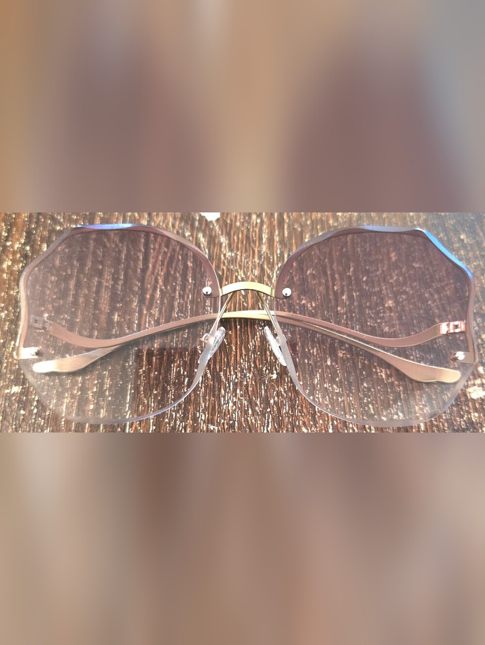 Vintage 70's Rimless Pink Gradient Sunglasses with Gold Bridge - Picture 7 of 7